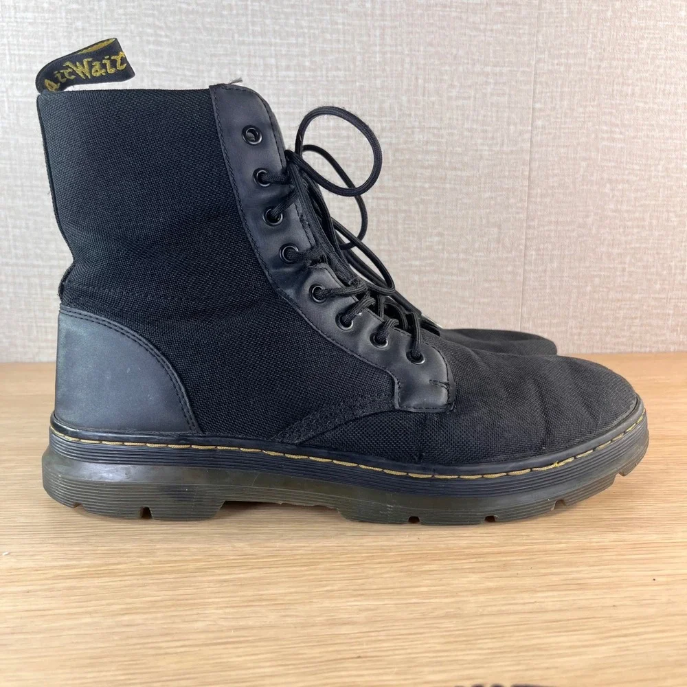 Dr. Martens Combs Black Canvas Leather Utility Combat Boots 8 Eye Lace Up US 11